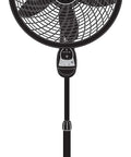 Oscillating Cyclone Pedestal Fan With Remote, 18-Inch Black Standing Fan, adjustable height, shown in full front view.