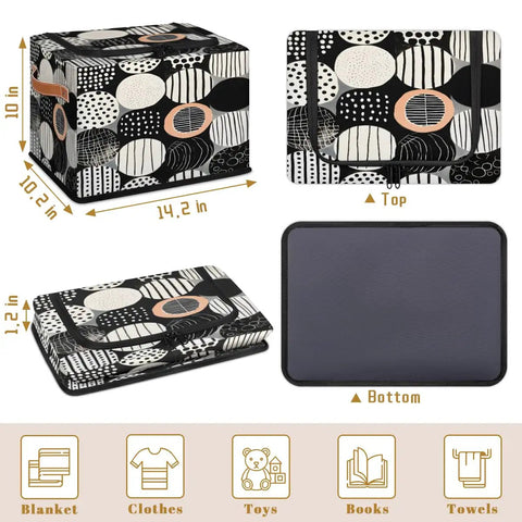 Fan Favorite Black And White Boho Design Storage Bins With Secure Lids Foldable Closet Organizers featuring soft leather handles, 14.2 in size.