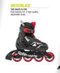 Microblade Kids Adjustable Fitness Inline Skates Four Size System For Beginners To Juniors Sleek Black And Red Shell