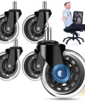 3 Inch Caster Wheel Set Of 5 For Office Chairs, Replacement Wheels With Aerospace Grade ABEC7 Bearings, shown with chair