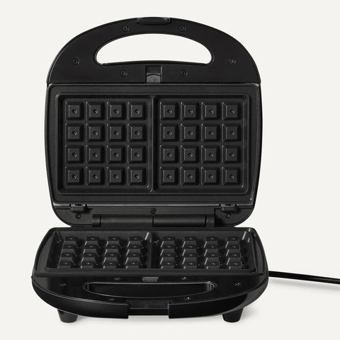Amazon Basics 3 in 1 Sandwich Maker Panini Press With Removable Ceramic Coated Plates Space Saving Design 760W open waffle maker with nonstick plates.