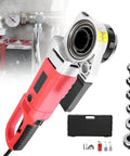 Heavy Duty Electric Pipe Cutter And Threader Kit With Six Dies For Water Gas Line Plumbing, shown with dies and case.