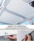 Installed Fannasi roof sunshades for Tesla Model 3; full-coverage sunroof shade with light-blue edge outlines.