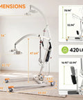 2-in-1 Electric Patient Lift For Seniors With 420 Lbs Capacity dimensions and measurements displayed on a light background.