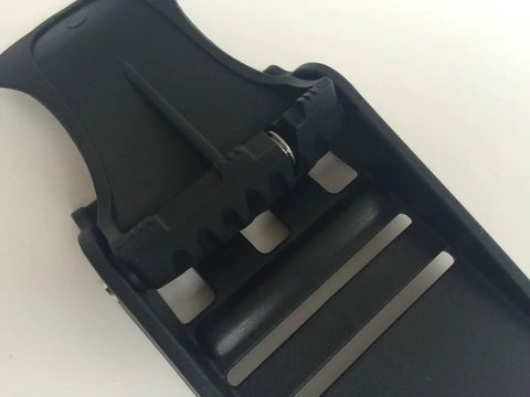 Clear Path Buckle For Dive Gear, Built Tough With Glass Filled Nylon Construction, 2 Inch Webbing Compatible, shown in side view