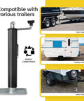 Heavy Duty 2000 Pounds Capacity Weld On Pipe And Tube Mount Swivel Trailer Jack With 10 To 20 Inch Lift shown on different trailers