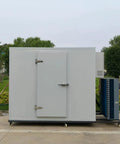 Custom Cold Room Build Top Shelf Heavy Duty Industrial Walk In Freezer featuring side view with external compressor unit.
