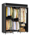 Beefy Heavy Duty Freestanding Portable Closet Organizer With Adjustable Carbon Steel Frame And Thick Vinyl Cover shows organized clothes and shoes.