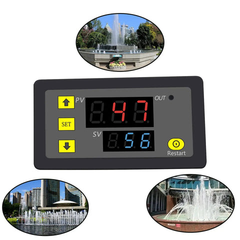 Dual Pack 12V DC Timer Delay Relay Module With 20A Capacity Programmable LED Digital Cycle Timer Plug And Play On Off Control 0ms To 999 Hours Easy Setup For Home Automation And Electronics, front view