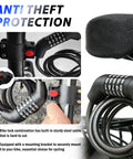 4ft 5 Dial Resettable Bike Lock Cable With Quick Release Mount High Strength Anti Cut Security For Bikes Scooters And Motorcycles Set Your Own 5 Digit Combination For Easy Everyday Lockups showing lock mechanism and mount.