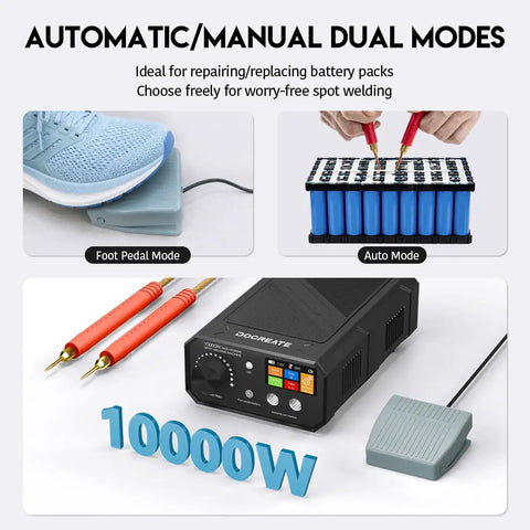 Beefy 10000W Battery Spot Welder With 1200A Dual Pulse, Portable 18650 Lithium Battery Pack Welder With LCD Display, foot pedal and auto modes