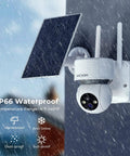 Solar Wireless Outdoor Security Camera With PTZ Control And Motion Detection, Built In Siren, 1080P battery camera in rain