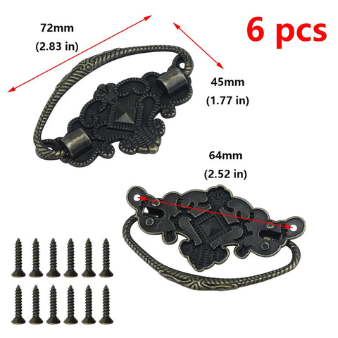 Six Piece Set Antique Style Metal Drawer Pull Handles For Cabinets And Wood Boxes Floral Rim Bronze Tone Finish 2.8 By 1.8 Inches Center To Center 2.5 Inches Includes Screws