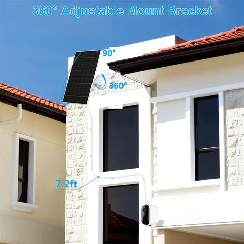 7W Solar Panel Charger For Arlo Essential 2K 2Nd Gen Essential XL And Essential Spotlight Cams USB C To Micro USB Cable Included IP66 Weatherproof 360 Degree Adjustable Mount 7.2ft Cable mounted on house
