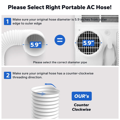Flexible AC Exhaust Hose For Portable Air Conditioners, 5.9 Inch Diameter, Extendable Up To Eighty Inches, installation guide