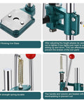 Close-up of Beast Mode Heavy Duty Leather Hole Puncher Hand Press Machine showing iron base, spring, and handle construction.