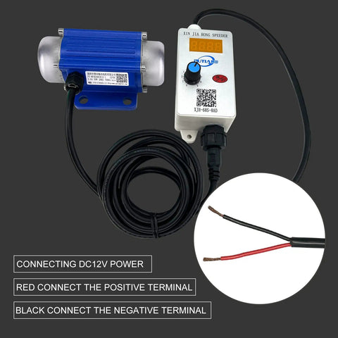 Mini Brushless DC Vibration Motor 12V 30W With 7000 RPM Digital Display IP65 Waterproof shown with connecting cables.