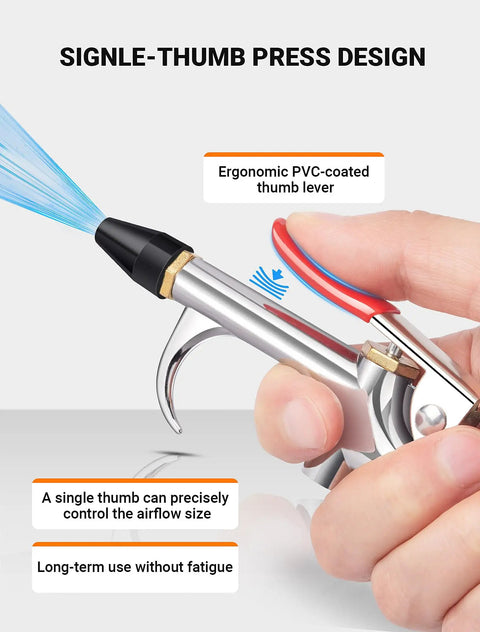 Four Piece Air Blow Gun Kit With Two Way Connection One Quarter Inch Quick Fitting And Rubber Tip ergonomic thumb lever