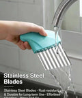 4-piece teal-handled crinkle cutter set with stainless steel wavy blades for vegetables