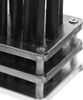 Close-up of Pro Grade 28 Piece Cylindrical Positioning Punch Set With Base for Woodworking and Machinist DIY, showing metal base and stacked punches.