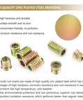 High-quality zinc plated steel heavy-duty 5/16-18 threaded inserts for wood furniture, 25mm length, arranged with text.