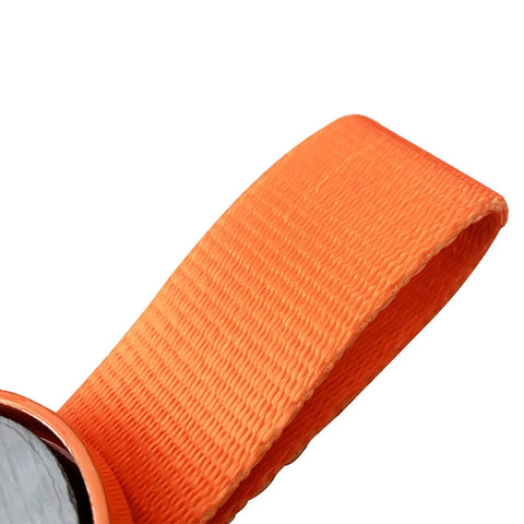 Lockout key with orange heavy-duty nylon strap close-up for SUONE surge brake system