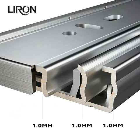Soft Close Stainless Steel Drawer Slides 16 Inch Side Mount Heavy Duty Ball Bearing Silent Cabinet Rails For Kitchen And Bath 100 LB Capacity Premium Rust Resistant Build For Smooth Quiet Operation 1 Pair, cross-section view, 1.0mm