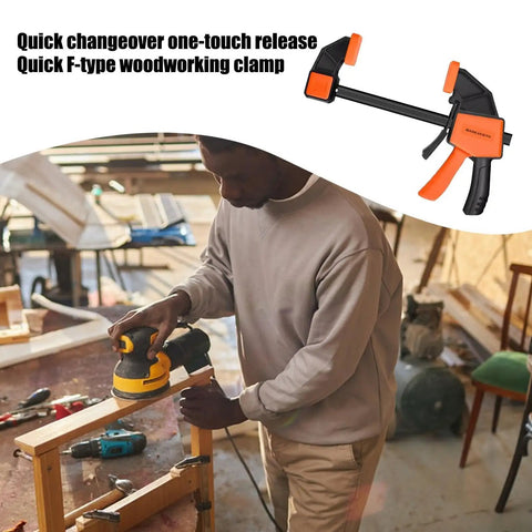 Heavy Duty Woodworking Bar Clamps With Quick Release, Steel Construction, no screwdriver needed in use in a workshop