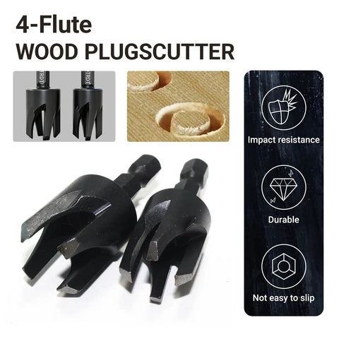 4-flute wood plug cutters from 18 Piece Countersink Drill Bit Set With HSS Tapered Bits And Wood Plug Cutters