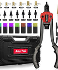 Rivet Nut Tool Kit With Step Drill Bit And 90 Rivnuts, 13-Inch Heavy Duty Hand Riveter Set, shown with 7 SAE and metric mandrels