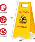 Three Pack 25 Inch Two Sided Wet Floor Caution Signs A Frame Fold Out Bright Yellow Multilingual Safety Warnings For Indoors And Outdoors Commercial Grade Heavy Duty