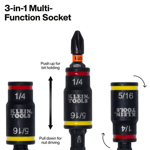 14 In 1 Adjustable Screwdriver With Flip Socket For HVAC Includes 1/4 In And 5/16 In Nut Drivers 12 Bits In Handle Impact Rated