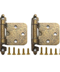 2Pcs American Self Closing Spring Hinge With Screws Overlay Flush Cabinet Hinges in retro green with screws visible
