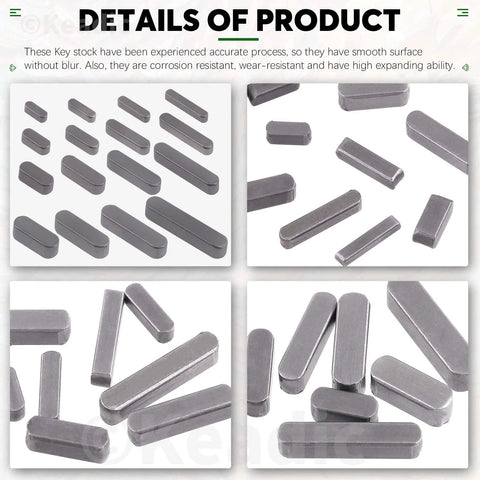 Keadic 140-pc carbon steel round-ended parallel shaft key set (8–30 mm)