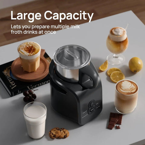 4-In-1 Milk Frother And Warmer For Hot Or Iced Lattes Cappuccinos And Macchiatos, Barista-Grade Foam Electric Steamer 12.5oz