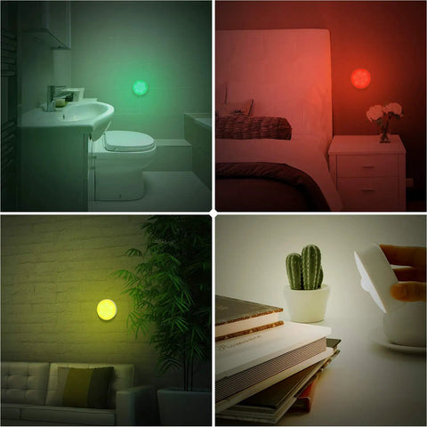 Motion Sensor LED Night Light USB Rechargeable With 8 Color Options And 3 Working Modes in use in bathroom, bedroom, and living room