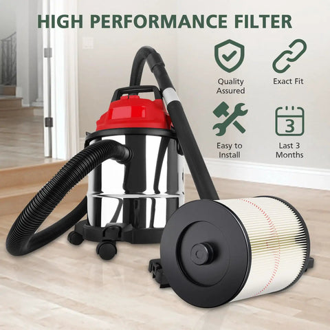 Red Stripe Vacuum Cartridge Filter Replacement For Wet Dry Vacuums 5 To 32 Gallon And Larger 2 Pack shown with vacuum cleaner
