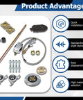 32 Inch Go Kart Axle Kit With Shaft And Hub Chain Brake Master Cylinder And Sprocket Replacement For Go Kart ATV Beefed Up Chrome Axle displayed with accessories and advantages