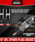 Super Heavy Duty 3/8 Inch Drive 6-Point Impact Socket Set Featuring A Sick Mix Of 44 Pieces Including Spark Plugs And Shallow Deep Cr-V Sockets For Metric Sae Bolts With Wrench Ratchet Kit Perfect For Your Garage Rig Work., 3/8 DR spark plug socket set, 13/16 and 5/8 Cr-V