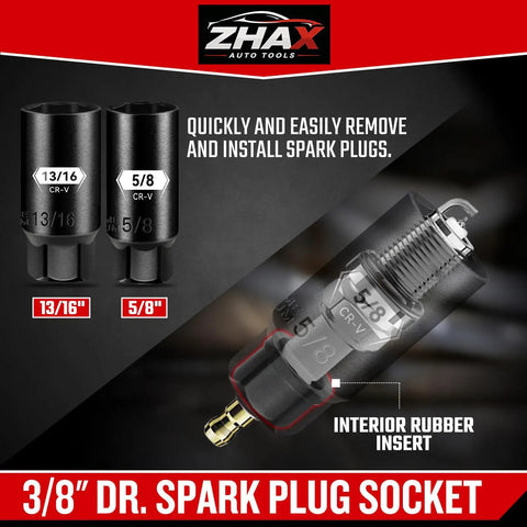 Super Heavy Duty 3/8 Inch Drive 6-Point Impact Socket Set Featuring A Sick Mix Of 44 Pieces Including Spark Plugs And Shallow Deep Cr-V Sockets For Metric Sae Bolts With Wrench Ratchet Kit Perfect For Your Garage Rig Work., 3/8 DR spark plug socket set, 13/16 and 5/8 Cr-V