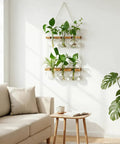 Wall Hanging Plant Propagation Station With 6 Glass Bulb Vases Two Tier Wooden Terrarium Stand For Hydroponics in living room decor