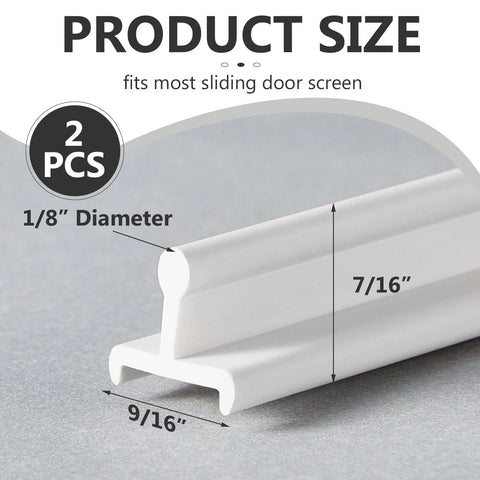 Two Pack 72 Inch Vinyl Sliding Screen Door Replacement Track Bottom Rail, white vinyl channel close-up with dimensions.