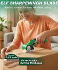 Woman using Cordless 4V Electric Box Cutter With Led Light And Safety Lock to slice a cardboard box.