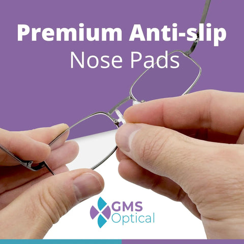 Hands installing Screw In Silicone Nose Pads For Glasses And Sunglasses, Non Slip Comfort, with screwdriver, 15mm, 7.4mm width