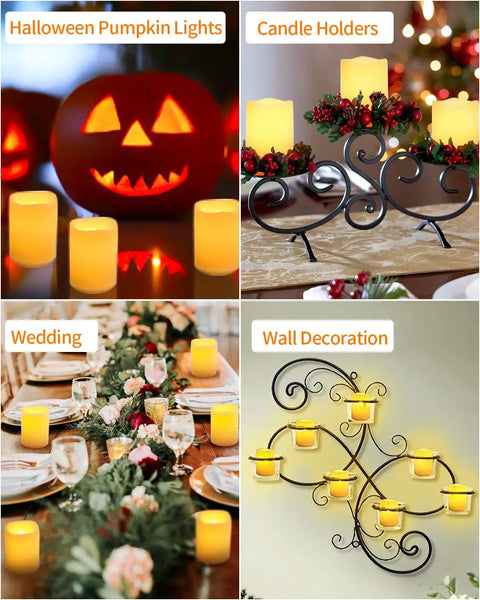 Flameless Votive Candles Set 2 Inch 24 Pack Battery Operated LED With Realistic Flicker Warm White shown in seasonal decor settings