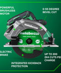 Go To 18V MultiVolt Cordless Circular Saw With 7 1/4 Inch Blade High Torque Lightweight Build Cuts Up To 200 2x4s Per Charge Accepts 18V And 36V Batteries Tool Body Only shown with 0-55 degree bevel cut feature and electric brake.