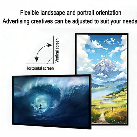 Next Level Digital Signage Media Player Lcd Monitor Crushing It With Hdmi Usb And Wifi Plug And Play For Retail Display showing flexible screen orientations.