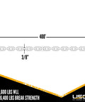 Top Shelf Grade 70 Chain 3 8 Inch By 400 Feet Heavy Duty Freight And Rigging Link with dimensions of 3/8 in width and 400 ft length.