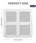 Nukinp Disposable Hair Drain Stickers, 60 Pack 4x4 Fiberglass self-adhesive drain covers showing product dimensions.