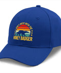 Vintage Style Women's Breathable Cap With Adjustable Buckle Strap Dope Front Artwork Hat In Classic Blue with Honey Badger design